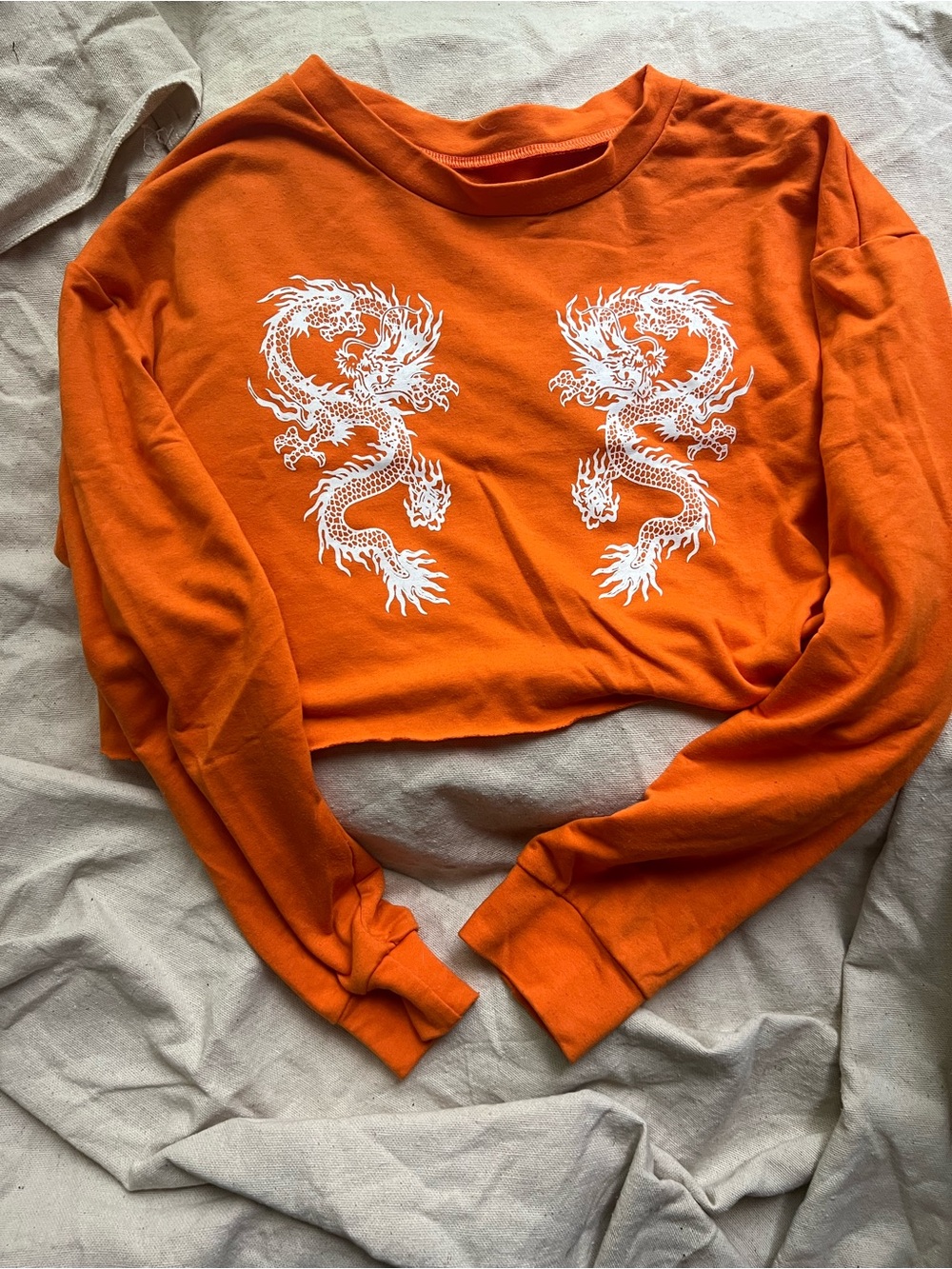 Women's Orange Dragon Graphic Cropped Crewneck Sweater